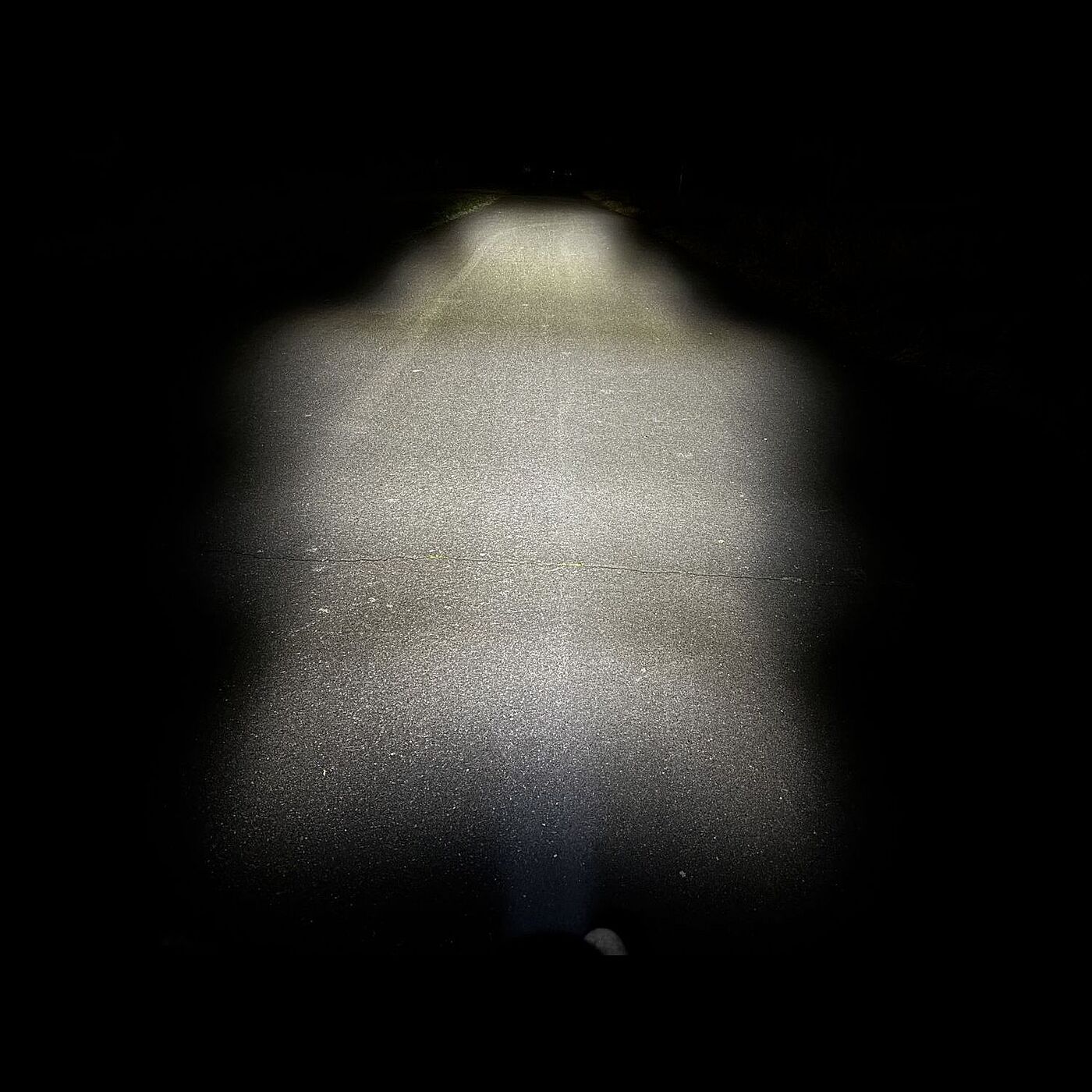 Der Lichtkegel des Sigma-Scheinwerfers in der höchsten Stufe in dunkler Umgebung. 